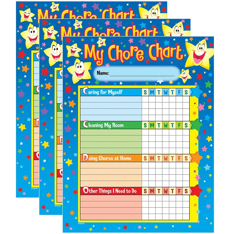 Trend Enterprises® Stars Chore Charts, 3 Packs of 25 Sheets