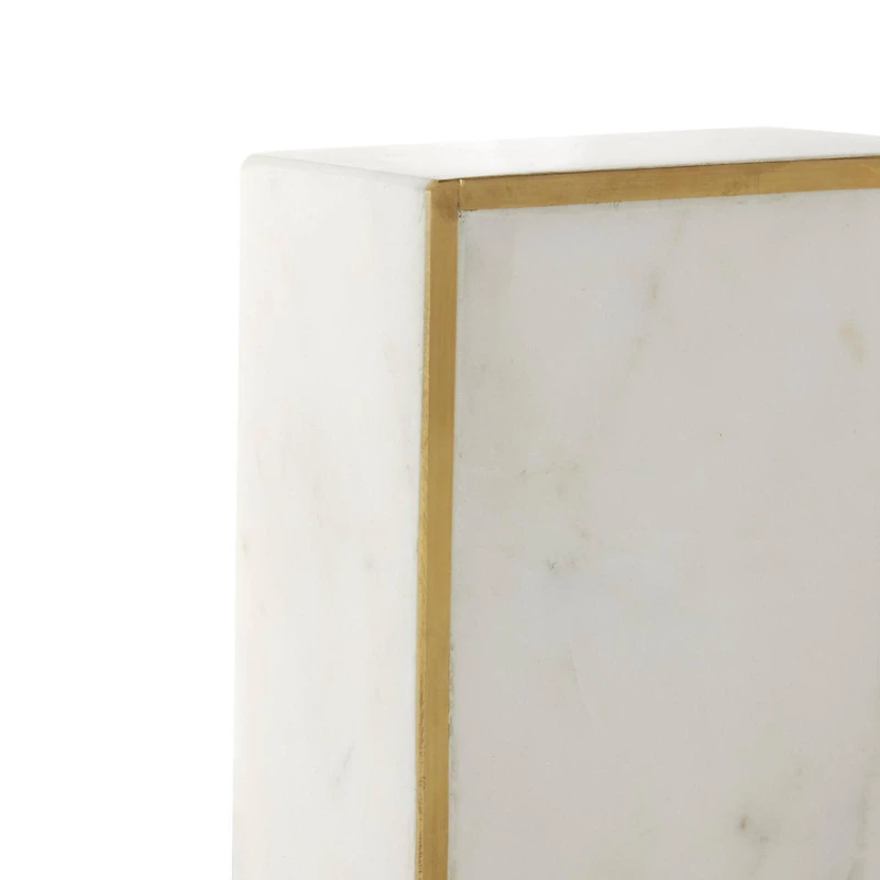White Marble Curved Rectangular Decorative Bookends with Gold Accents Set