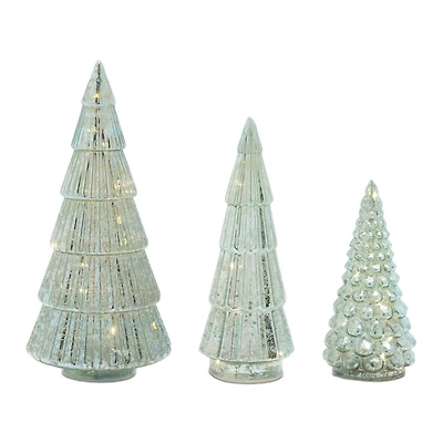 Green Mercury Glass LED Tree Set