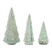 Green Mercury Glass LED Tree Set
