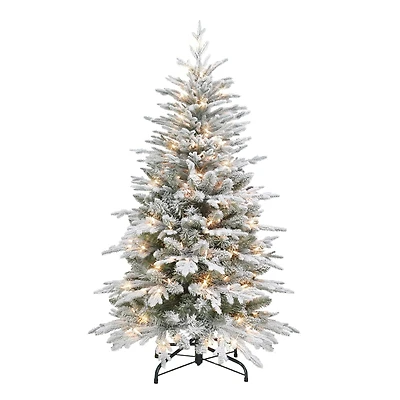 4.5ft. Pre-Lit Flocked Northern Fir Artificial Christmas Tree, Clear Lights