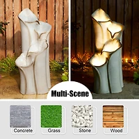 Glitzhome® 31.25" 4-Tier LED Lotus Leaf Textured Ceramic Vase Outdoor Floor Fountain