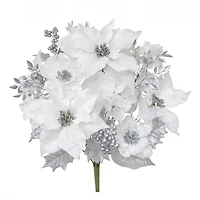 21" White & Silver Poinsettia, Peony & Berry Deluxe Bush by Ashland®