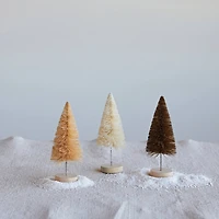 Hello Honey® 5.5" Brown, Tan & Cream Sisal Bottle Brush Tree Set with Wood Bases