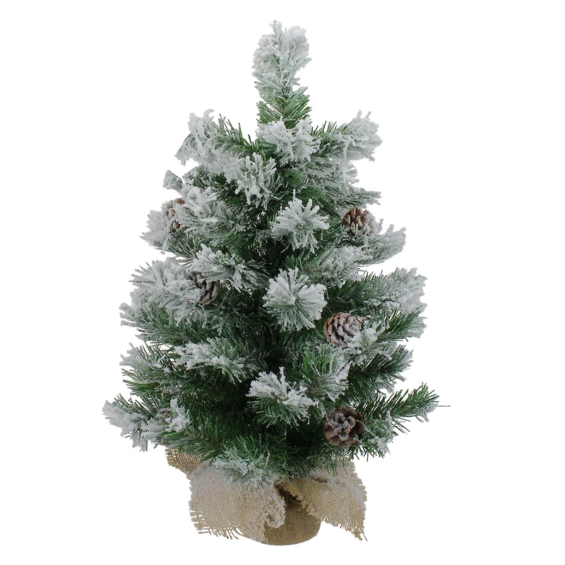 24" Unlit Flocked Pine Artificial Christmas Tree in Burlap Base