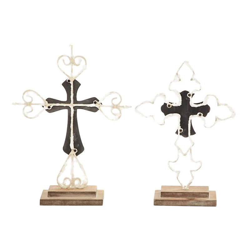 Brown Wood Contemporary Cross Sculpture Set