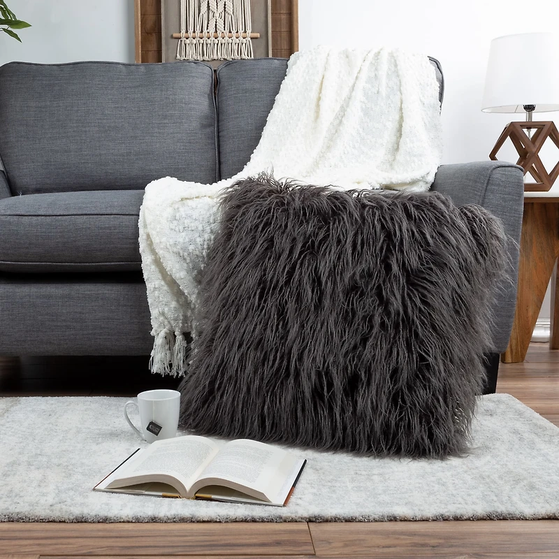 Hastings Home Mongolian Faux Fur Pillow