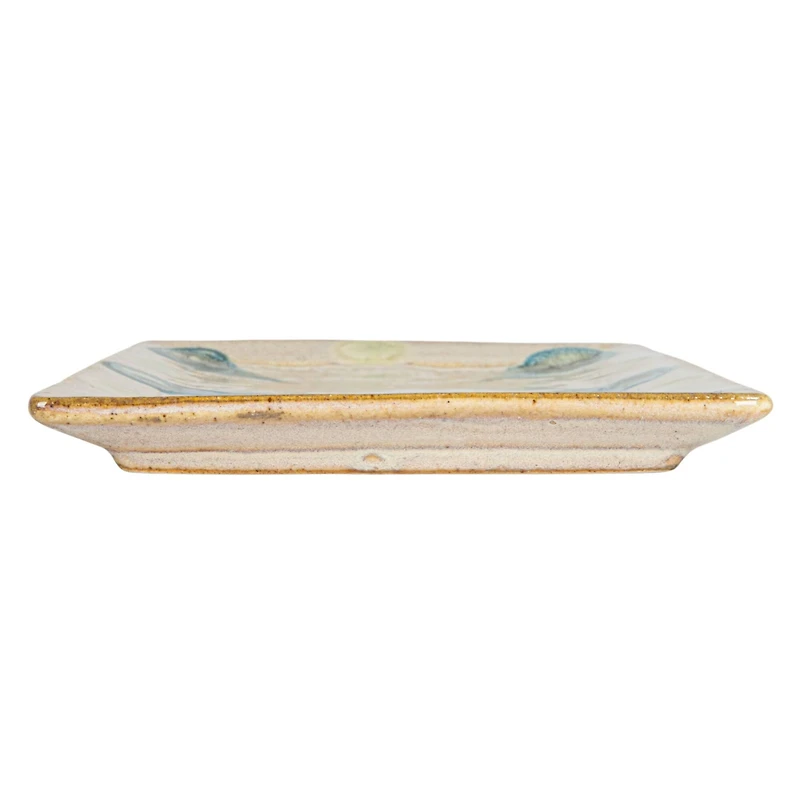Hello Honey® 9.25" Tan & Blue Geometric Stoneware Platter