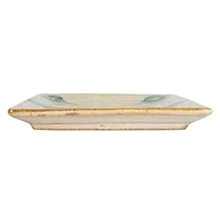 Hello Honey® 9.25" Tan & Blue Geometric Stoneware Platter