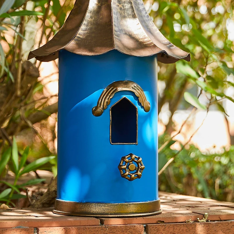 Glitzhome® 32" Retro Blue Metal Pagoda Birdhouse