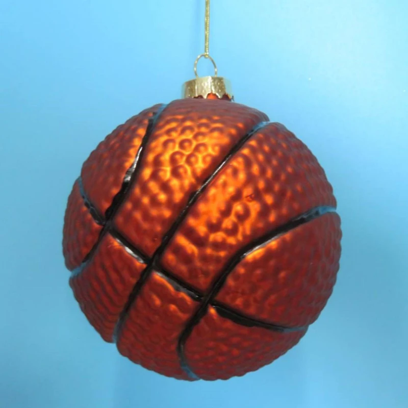 Basketball Glass Christmas Hanging Ornament - 3.5" - Orange and Black