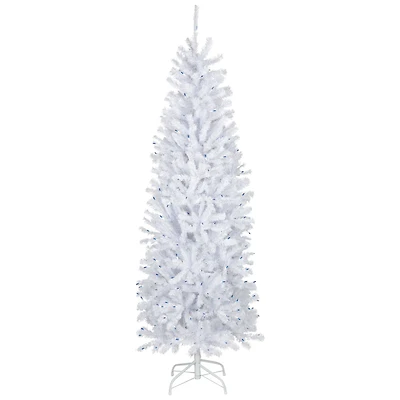 6.5ft. Pre-Lit Slim White Geneva Spruce Artificial Christmas Tree, Blue Lights