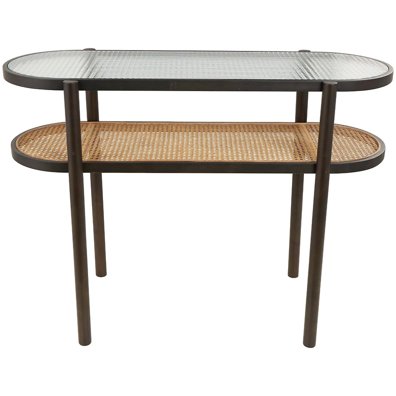 Brown Rattan Console Table with Pressed Tempered Glass Top