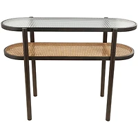 Brown Rattan Console Table with Pressed Tempered Glass Top