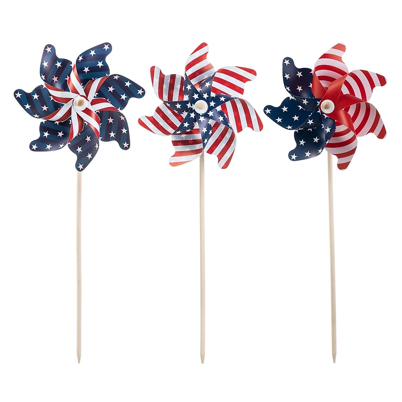 Glitzhome® 32" Plastic Stars & Stripes Patriotic Windmill Set