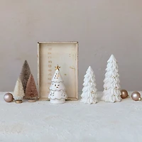Hello Honey® Cream LED Stoneware Christmas Trees with Gold Electroplating Set