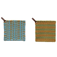 Hello Honey® Multi-Tone Cotton Crocheted Pot Holders with Leather Loop Set