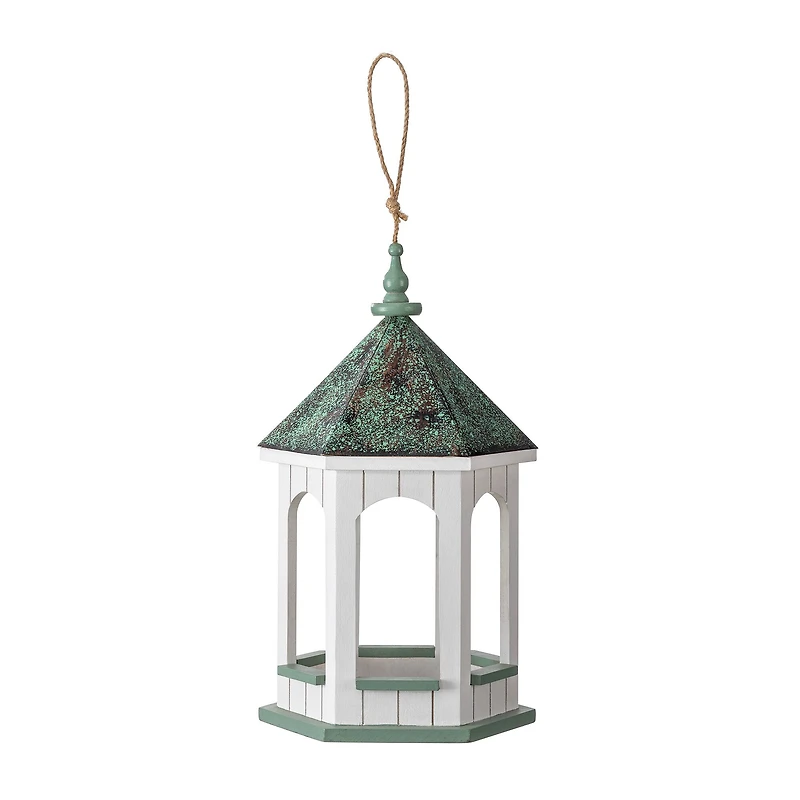 Glitzhome® 15.75" Metal Roof Wood Gazebo Tray Bird Feeder