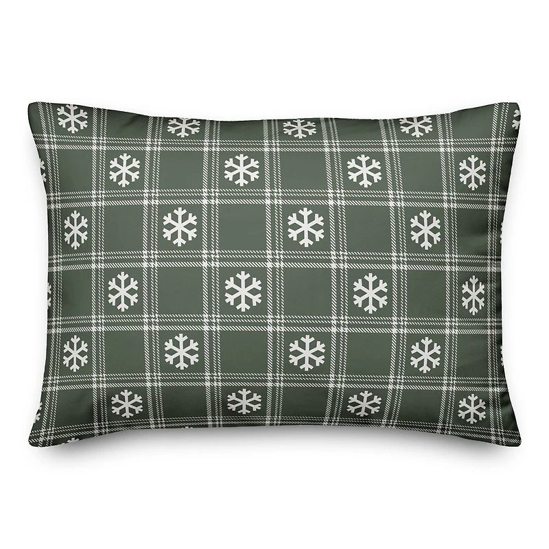 Sage Snowflake Plaid 20" x 14" Spun Poly Pillow
