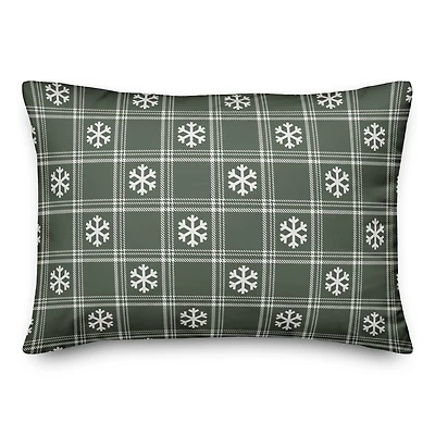 Sage Snowflake Plaid 20" x 14" Spun Poly Pillow