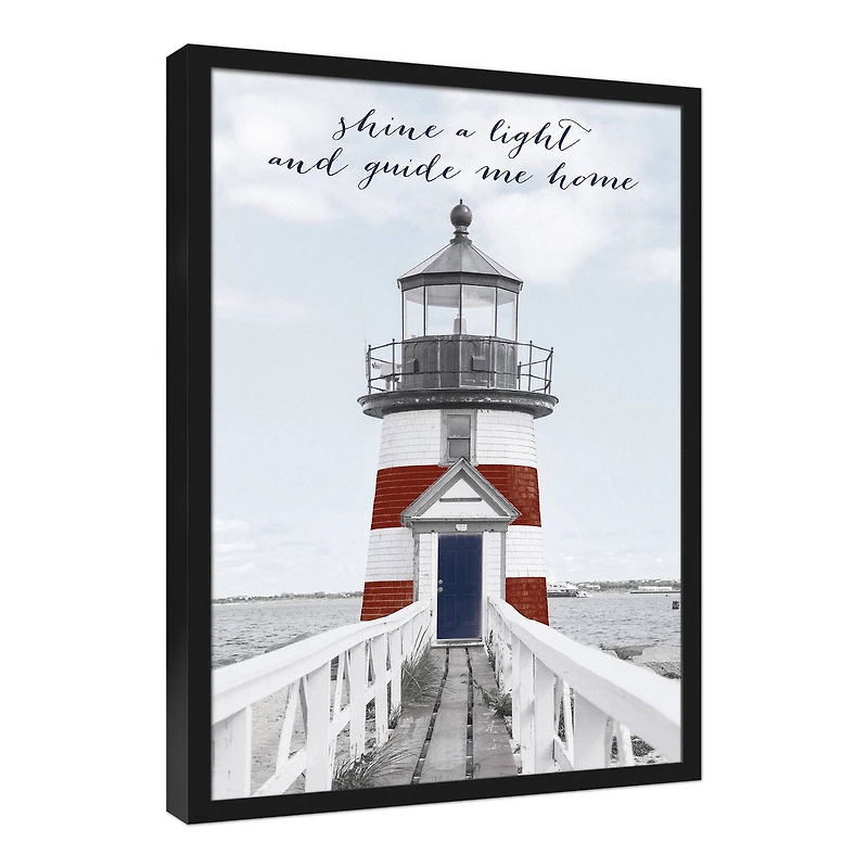 Shine a Light and Guide Me Home Nautical Black Framed Canvas