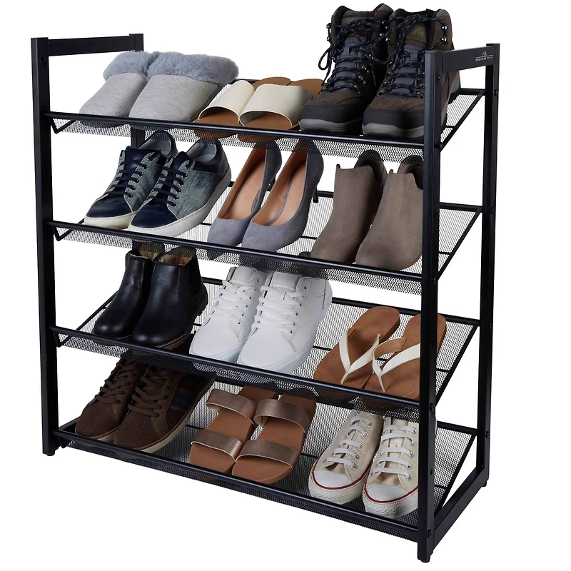 Organize It All Black 30" Wide 4 Tier Adjustable Mesh Shoe Rack