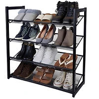 Organize It All Black 30" Wide 4 Tier Adjustable Mesh Shoe Rack
