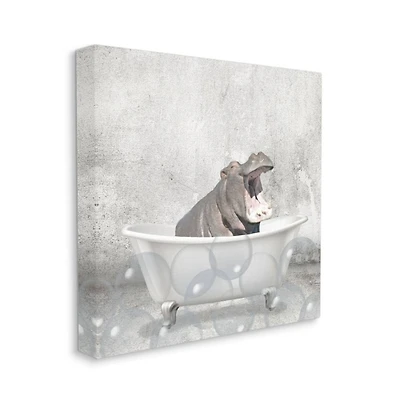 Stupell Industries Baby Hippo Bath Time Cute Animal Canvas Wall Art