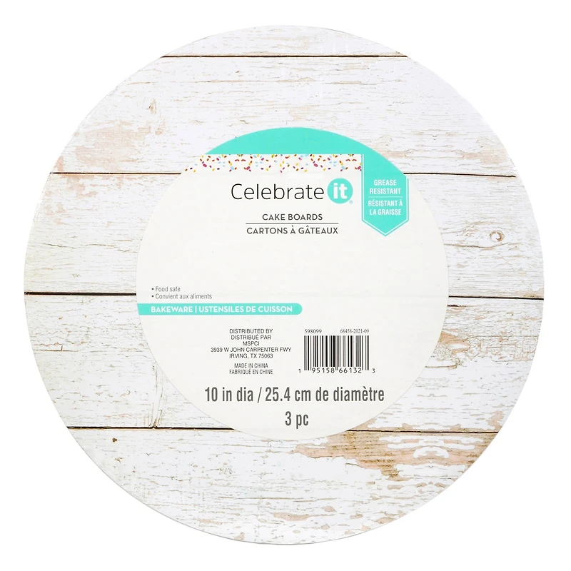 12 Packs: 3 ct. (36 total) 10" White Wood Grain Cake Boards by Celebrate It®