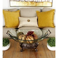 Brown Glass and Metal Traditional Serving Bowl, 10" x 23" x 14"