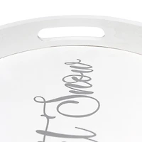 Elegant Designs™ 13.8" Round White Wash Let It Snow Serving Tray with Handles