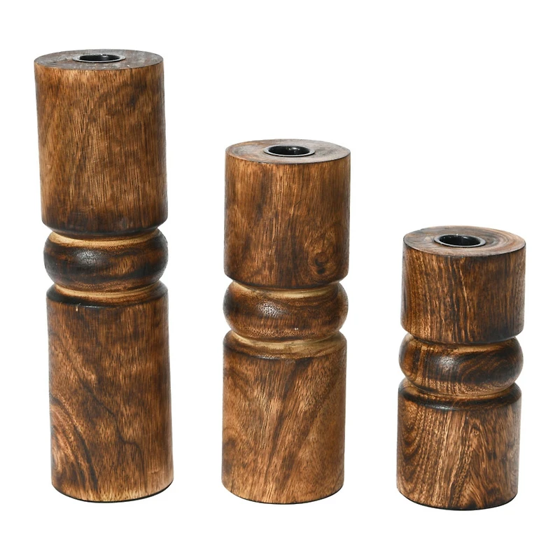 Hello Honey® Wood Stack Taper Candle Holder Set