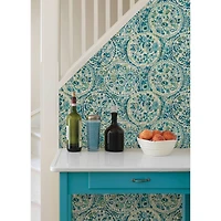 Caroline et Bettina Teal Camille Peel & Stick Wallpaper