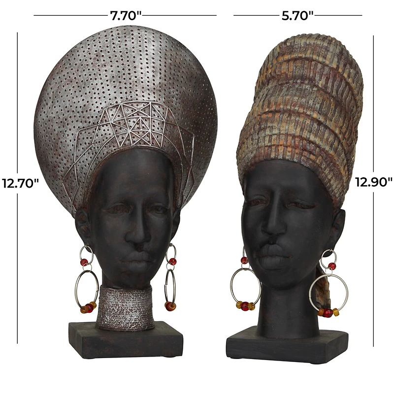 Black Polystone African Inspired Women Sculpture Set