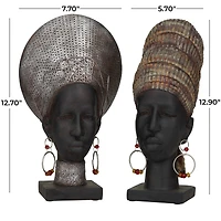 Black Polystone African Inspired Women Sculpture Set