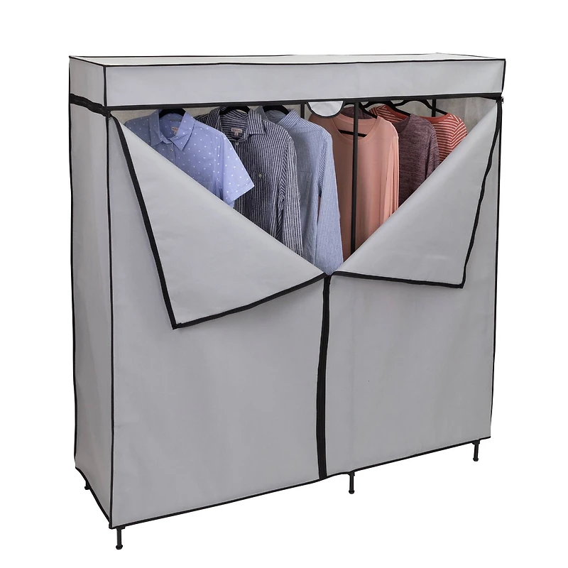 Honey Can Do 60" Gray Wide Double Door Portable Wardrobe Closet