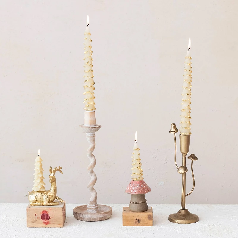 Hello Honey® 11" Antique Gold Mushroom Metal Taper Candle Holder