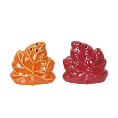 Mini Red & Orange Maple Leaf Ceramic Salt & Pepper Shaker Set by Ashland®