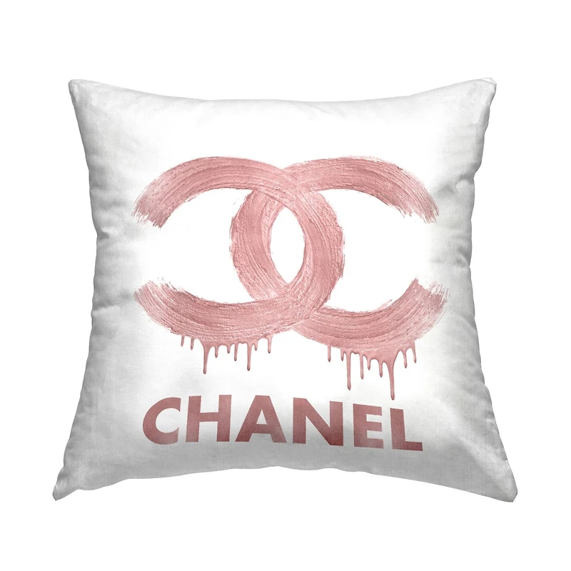Stupell Industries Pink Fashion Brand Designer Glam Logo Throw Pillow, 18" x 18"