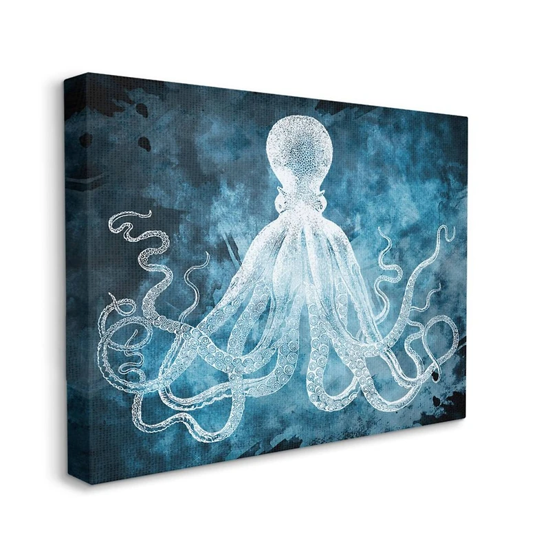 Stupell Industries Underwater Octopus Tentacles Blue White Nautical Design Canvas Wall Art