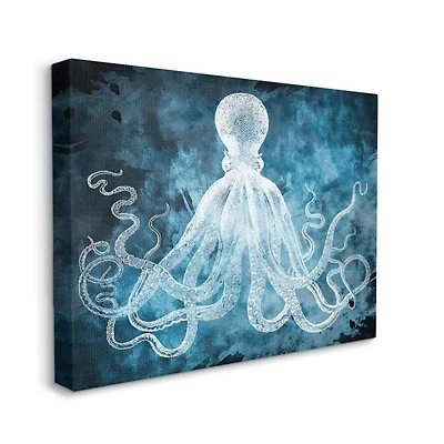 Stupell Industries Underwater Octopus Tentacles Blue White Nautical Design Canvas Wall Art