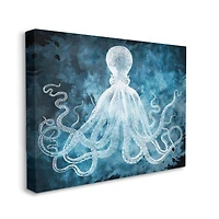 Stupell Industries Underwater Octopus Tentacles Blue White Nautical Design Canvas Wall Art