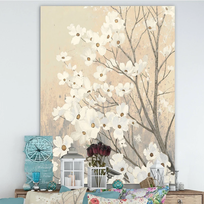 Designart - Brown onn Grey Blossoms