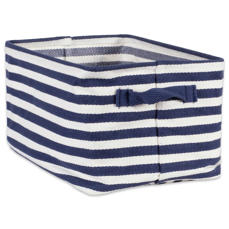 DII® Small French Blue & White Herringbone Striped PE-Coated Cotton Laundry Bins, 2ct.