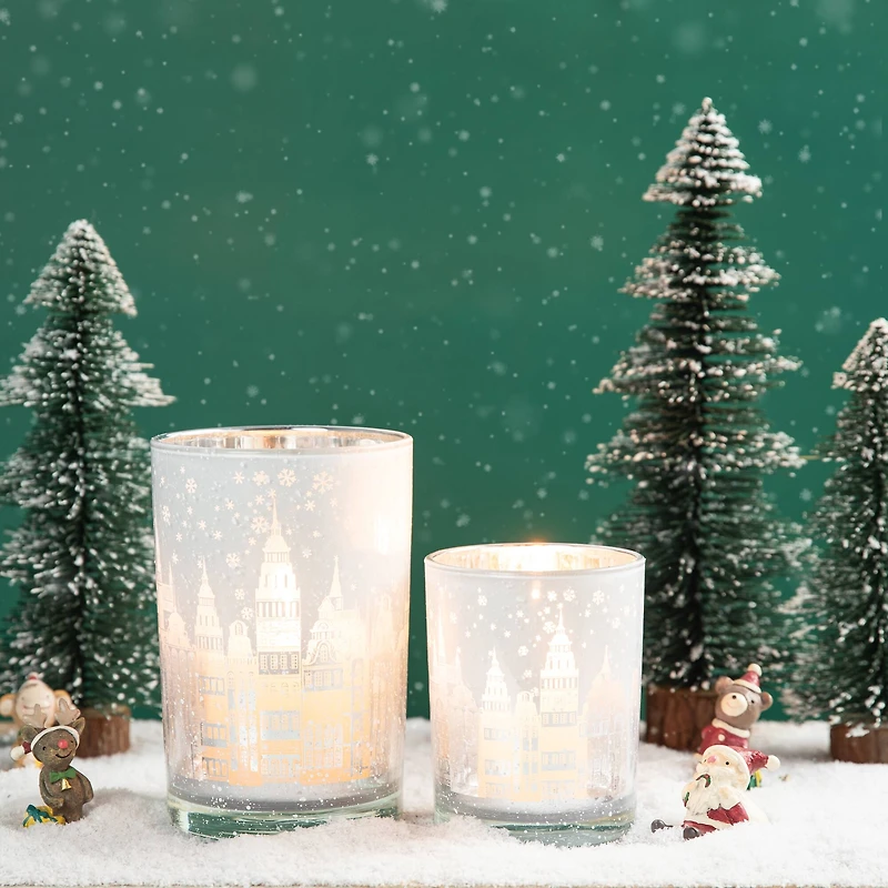 Glitzhome® Christmas Building Glass Candle Holder Set