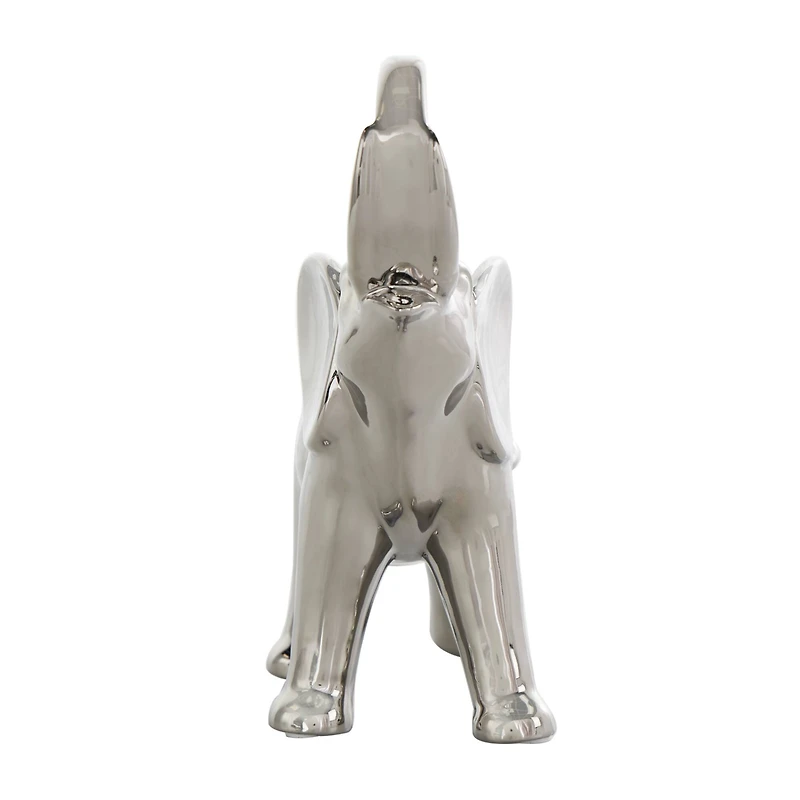 10" Silver Ceramic Elephant Standing Sculpture