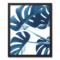 Blue Monstera Canvas Wall Art in Black Frame