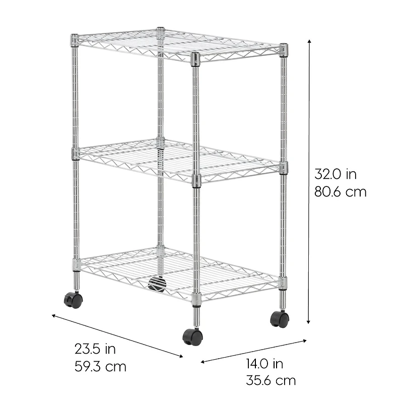 Iris® 32" Silver 3-Tier Rolling Wire Rack Shelf