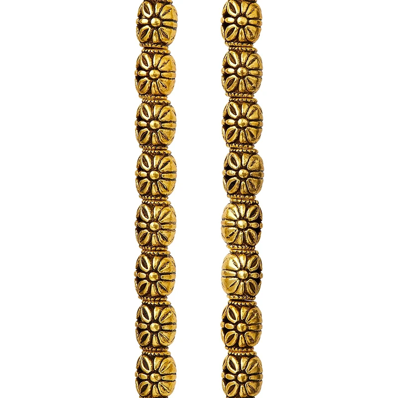12 Pack:  Gold Carved Flower Tube Beads, 10mm by Bead Landing™