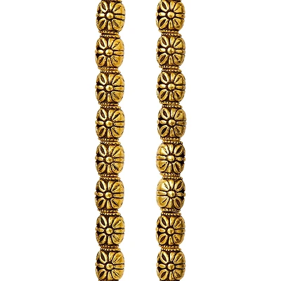 12 Pack:  Gold Carved Flower Tube Beads, 10mm by Bead Landing™